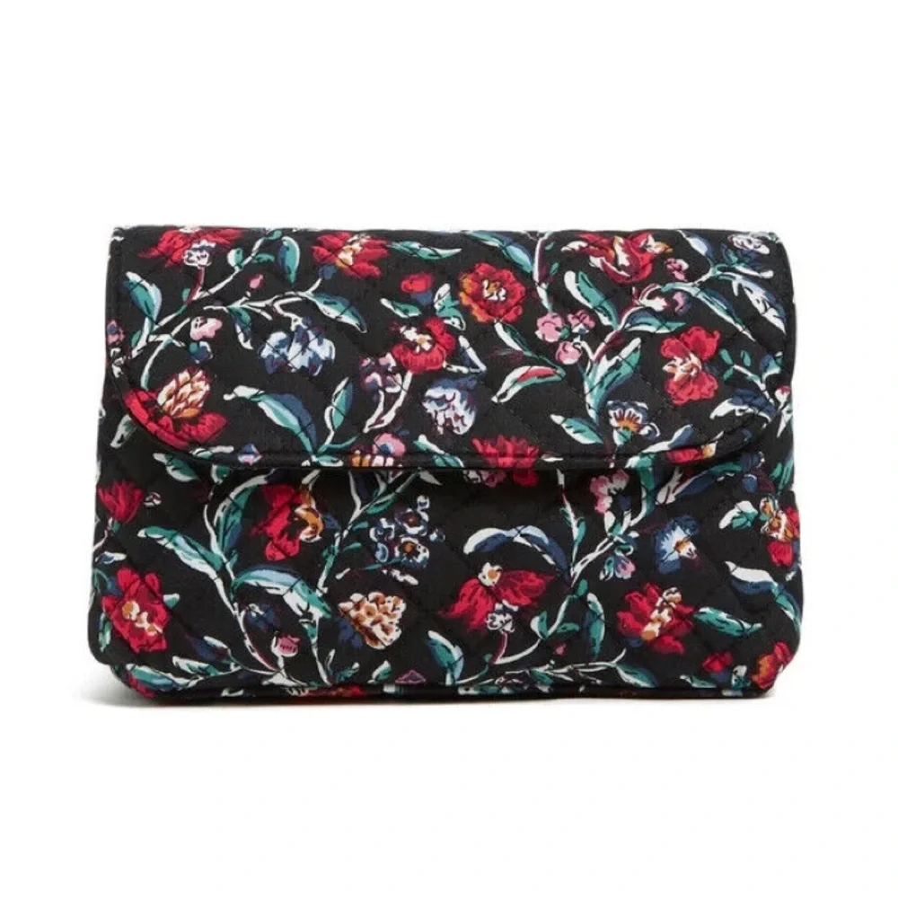 Vera Bradley Brush & Cosmetic Case in Perennials Noir